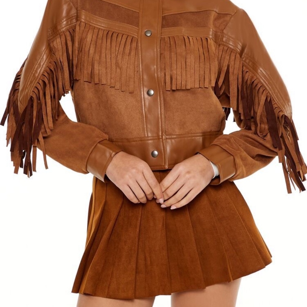 Camel Brown Tassel Button Snap Jacket